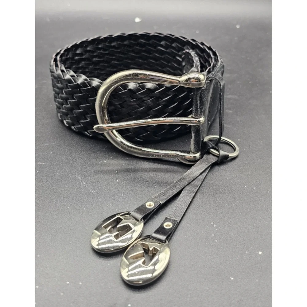 Michael Kors Leather Woven Belt Medium Silver Buckle 553633